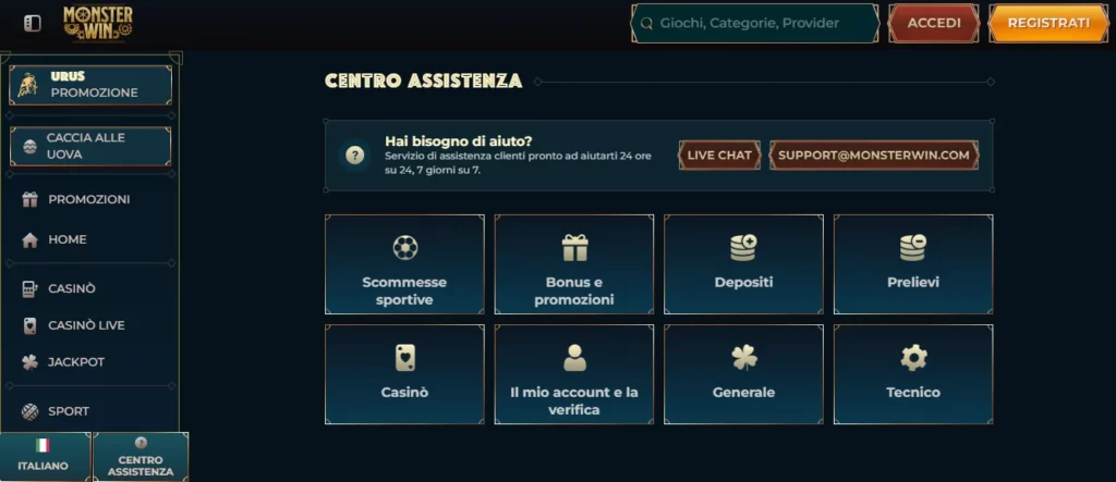 Casino MonsterWin Assistenza Clienti